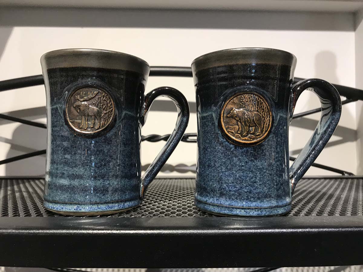 Bear &amp; Moose Pottery Mugs - Blue